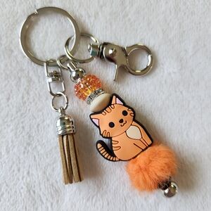 Orange Cat Keychain with Tassel